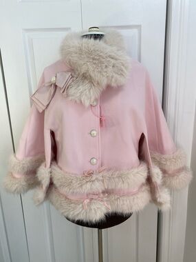 Cute Kawaii Pink Faux Fur Trim Cape Jacket, NWT